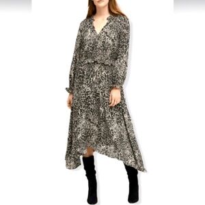 NWT! Banana Republic Asymmetric Hem Leopard Print Midi V-Neck Dress Size 6
